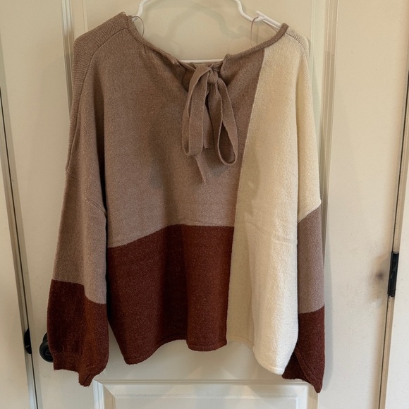 Blu Pepper Tri-Tone Sweater in Cream, Brown, and Tan - Picture 3 of 6